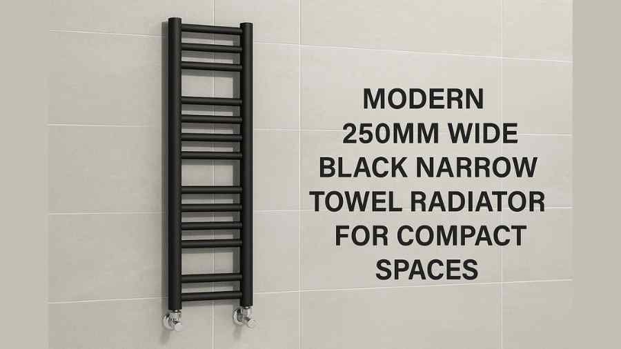 Modern 250mm Wide Black Narrow Towel Radiator for Compact Spaces